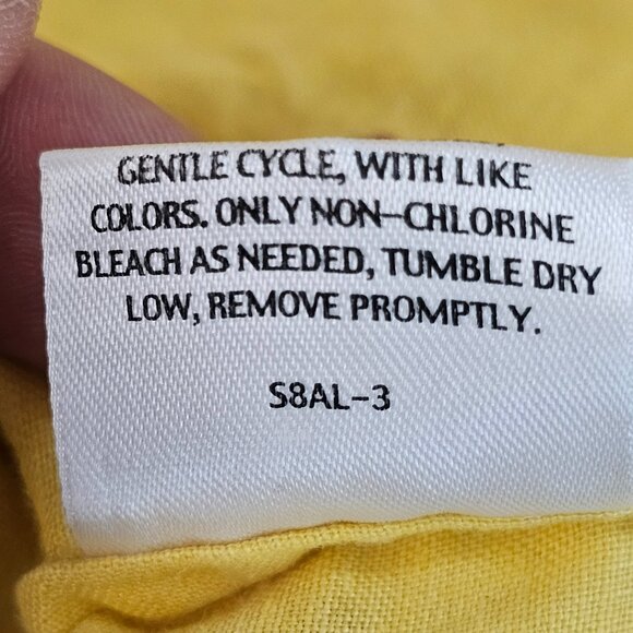 Eileen Fisher Yellow Button Up Top 100% Irish Linen Hand Painted Red Apples XL - Picture 5 of 16